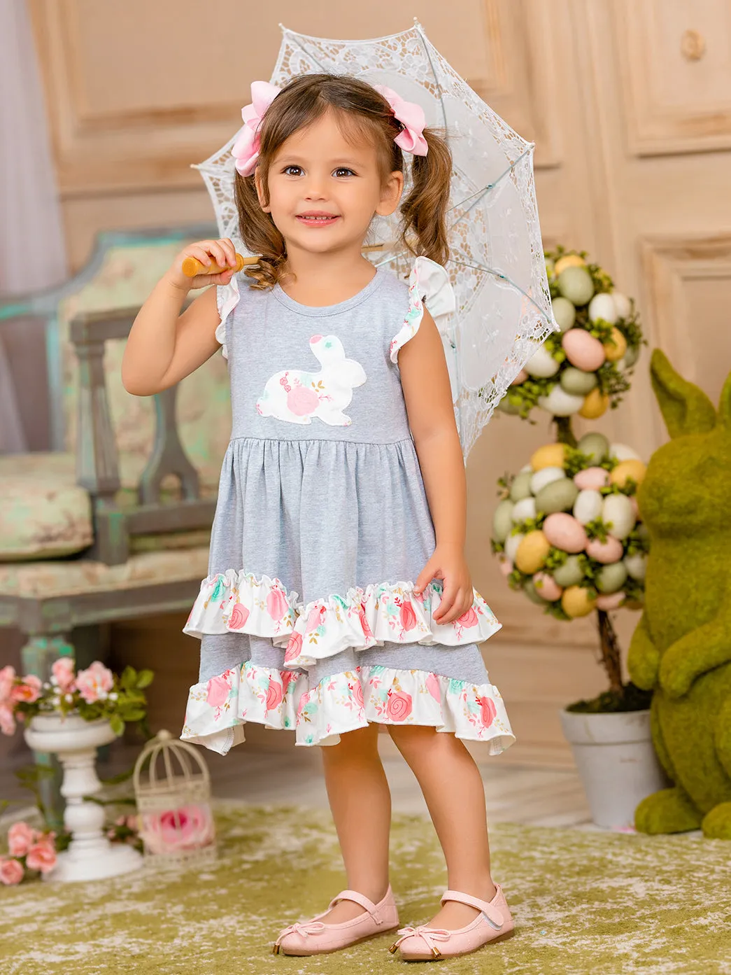 Bunny Flutter Sleeve Tiered Ruffle Dress