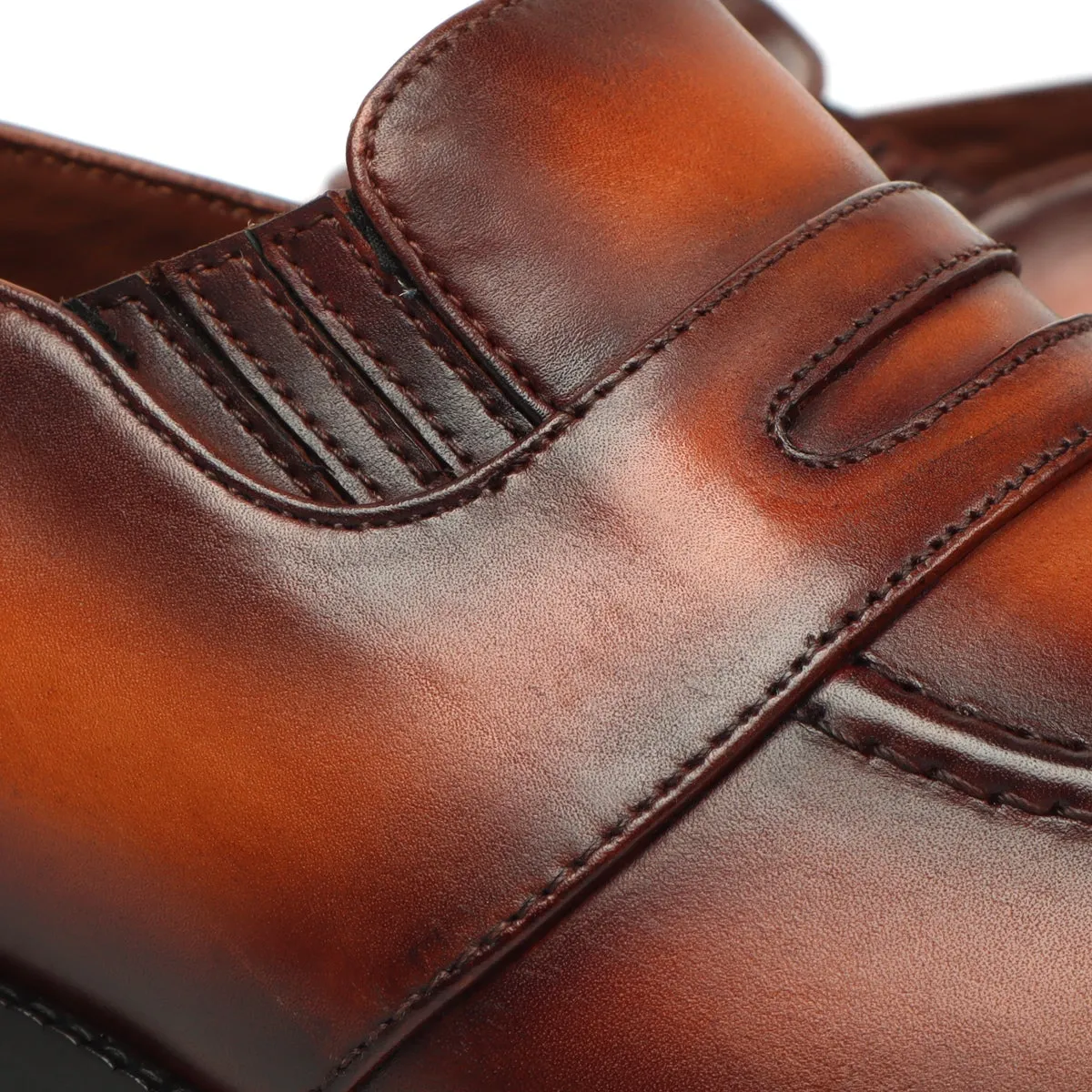 Burnished Tan Genuine Leather Penny Loafers