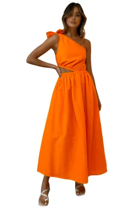 BY NICOLA Gabriella One Shoulder Midi Dress (Sunkissed Orange)