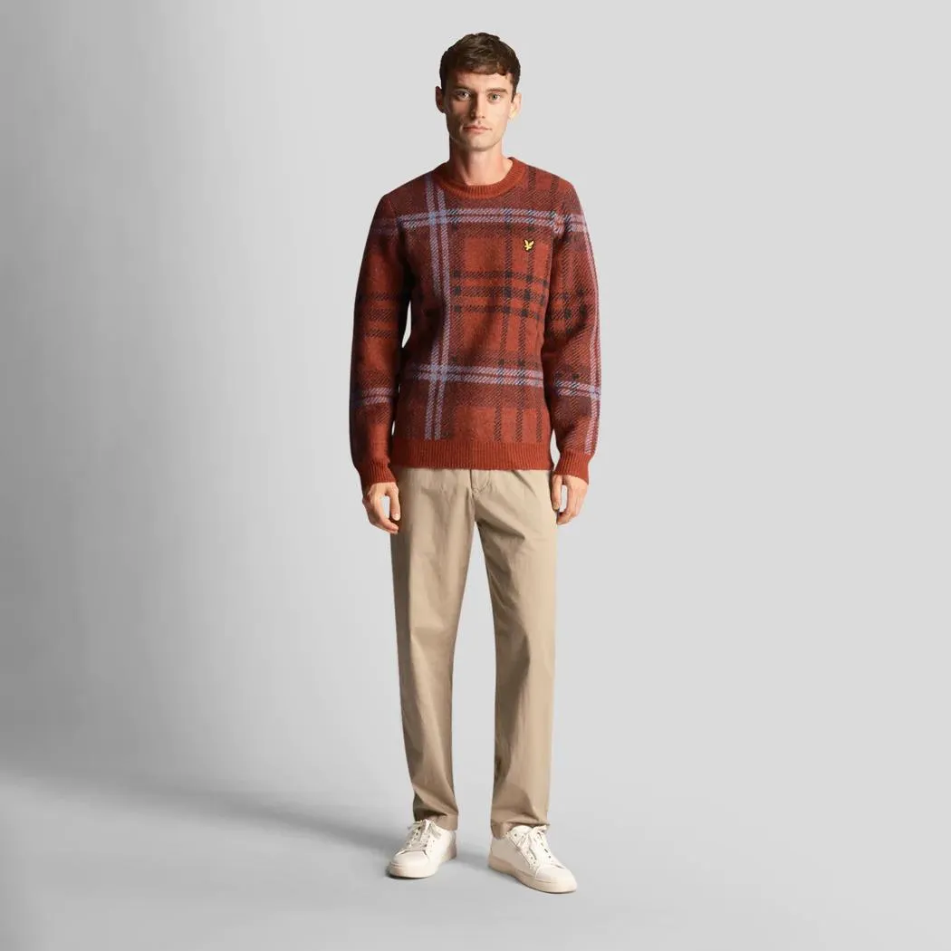 Check Knitted Crew Neck Jumper Burgundy Glade - AW23