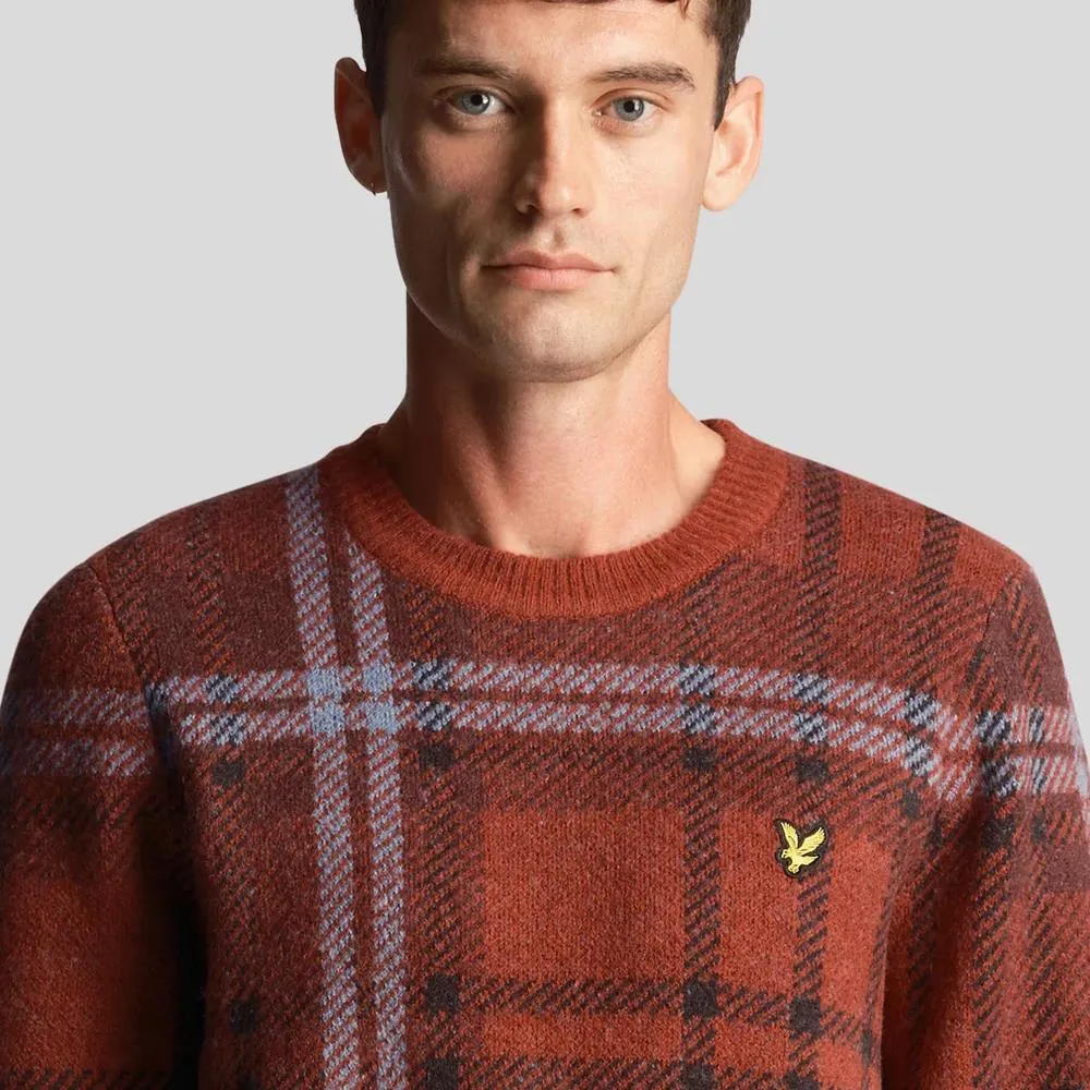 Check Knitted Crew Neck Jumper Burgundy Glade - AW23