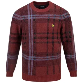 Check Knitted Crew Neck Jumper Burgundy Glade - AW23