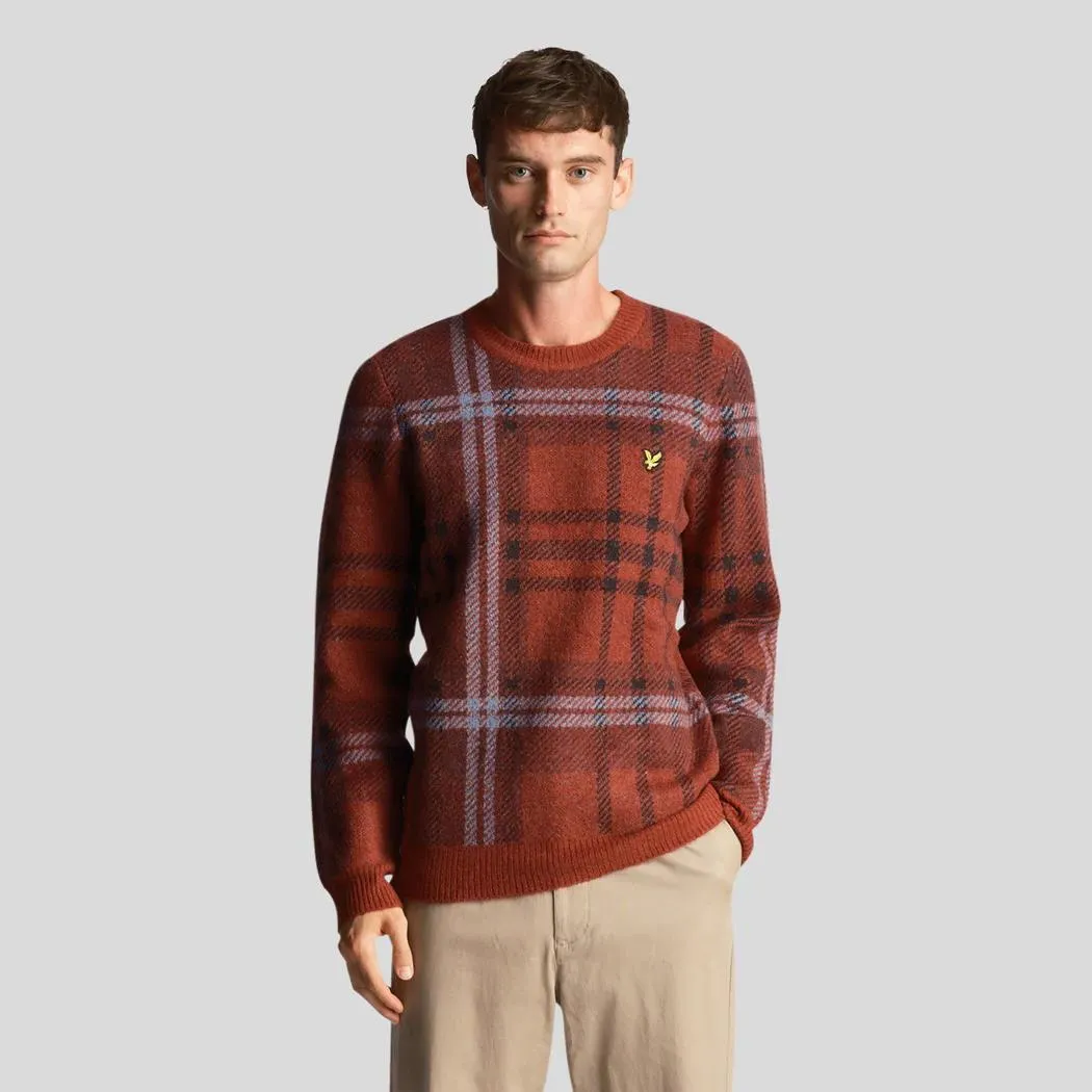 Check Knitted Crew Neck Jumper Burgundy Glade - AW23