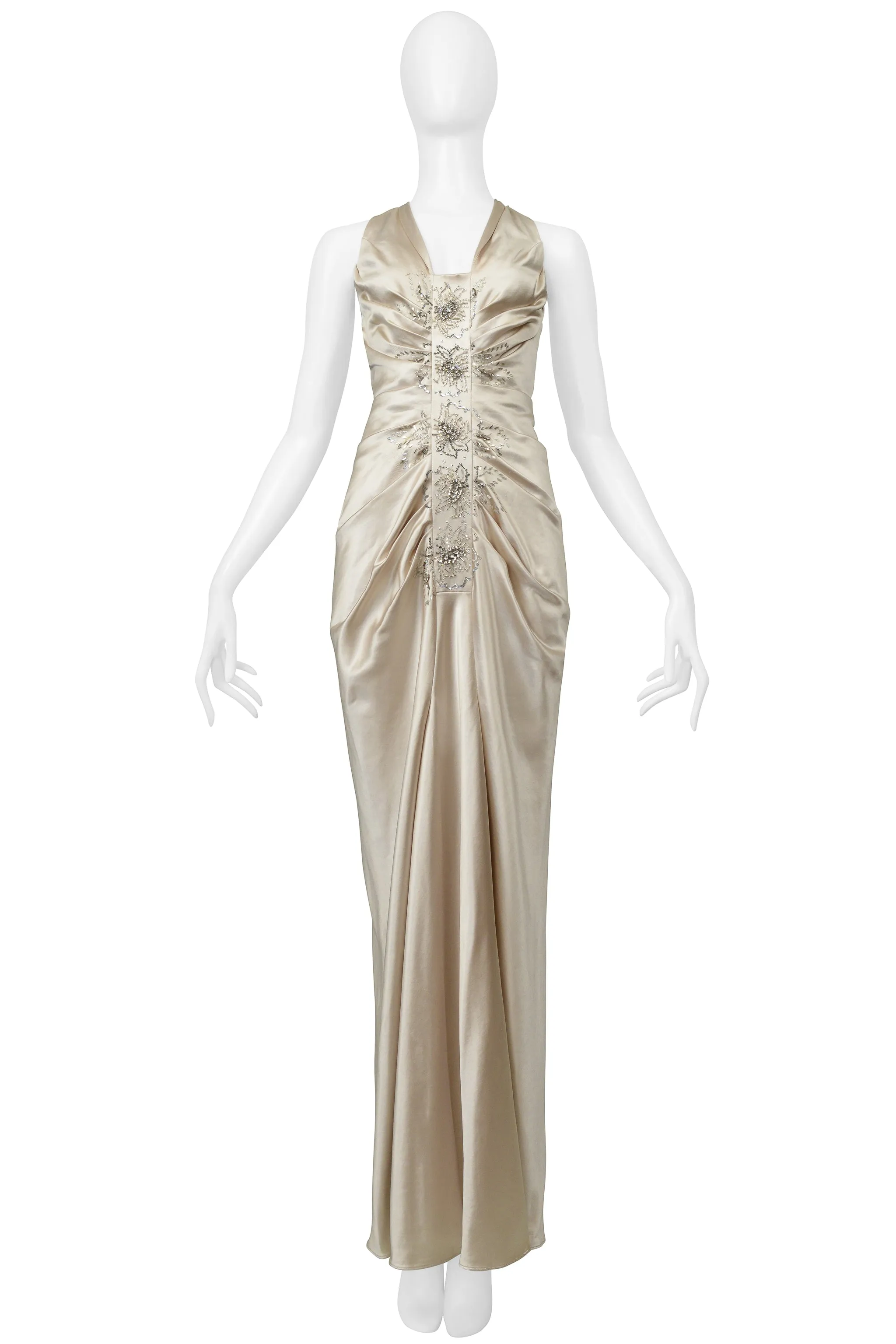 CHRISTIAN DIOR BY JOHN GALLIANO CHAMPAGNE SATIN DRESS WITH BEADING