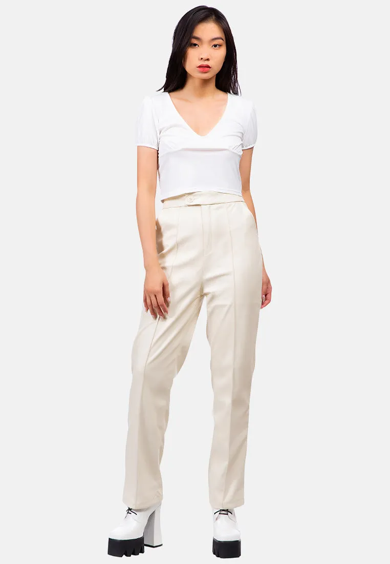 Faux Leather Pleated High Waist Trousers