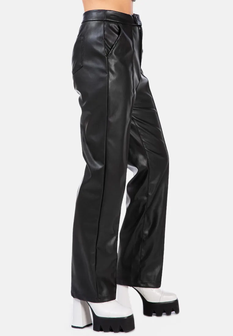 Faux Leather Pleated High Waist Trousers