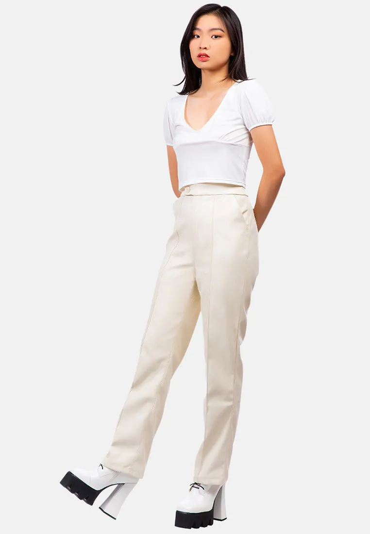 Faux Leather Pleated High Waist Trousers