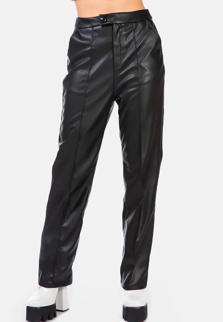 Faux Leather Pleated High Waist Trousers