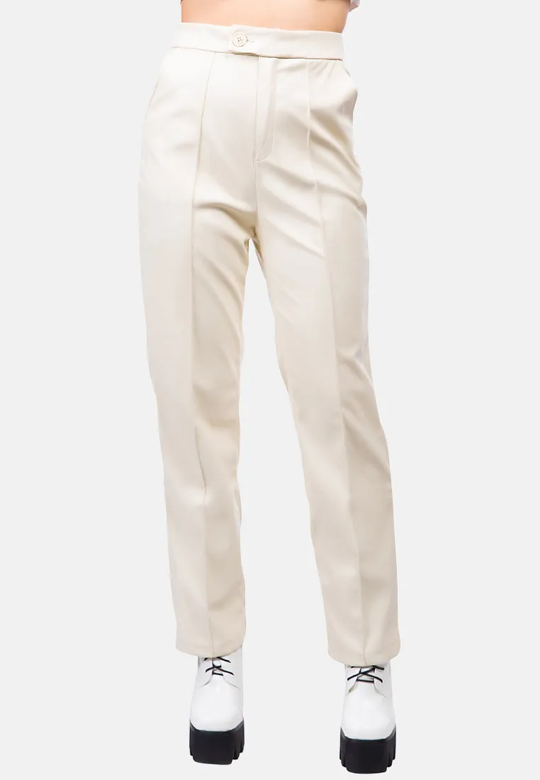 Faux Leather Pleated High Waist Trousers