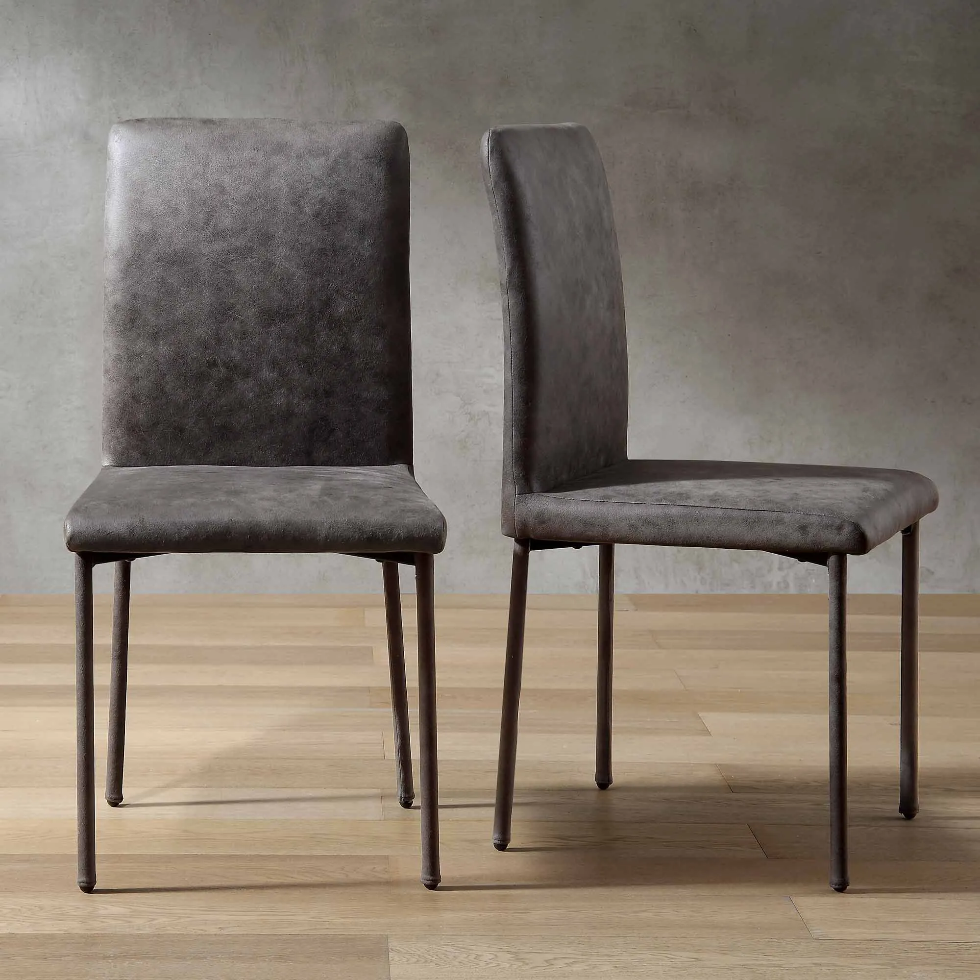 Fernie Set of 2 Steel Grey Vegan Leather Dining Chairs with Upholstered Legs