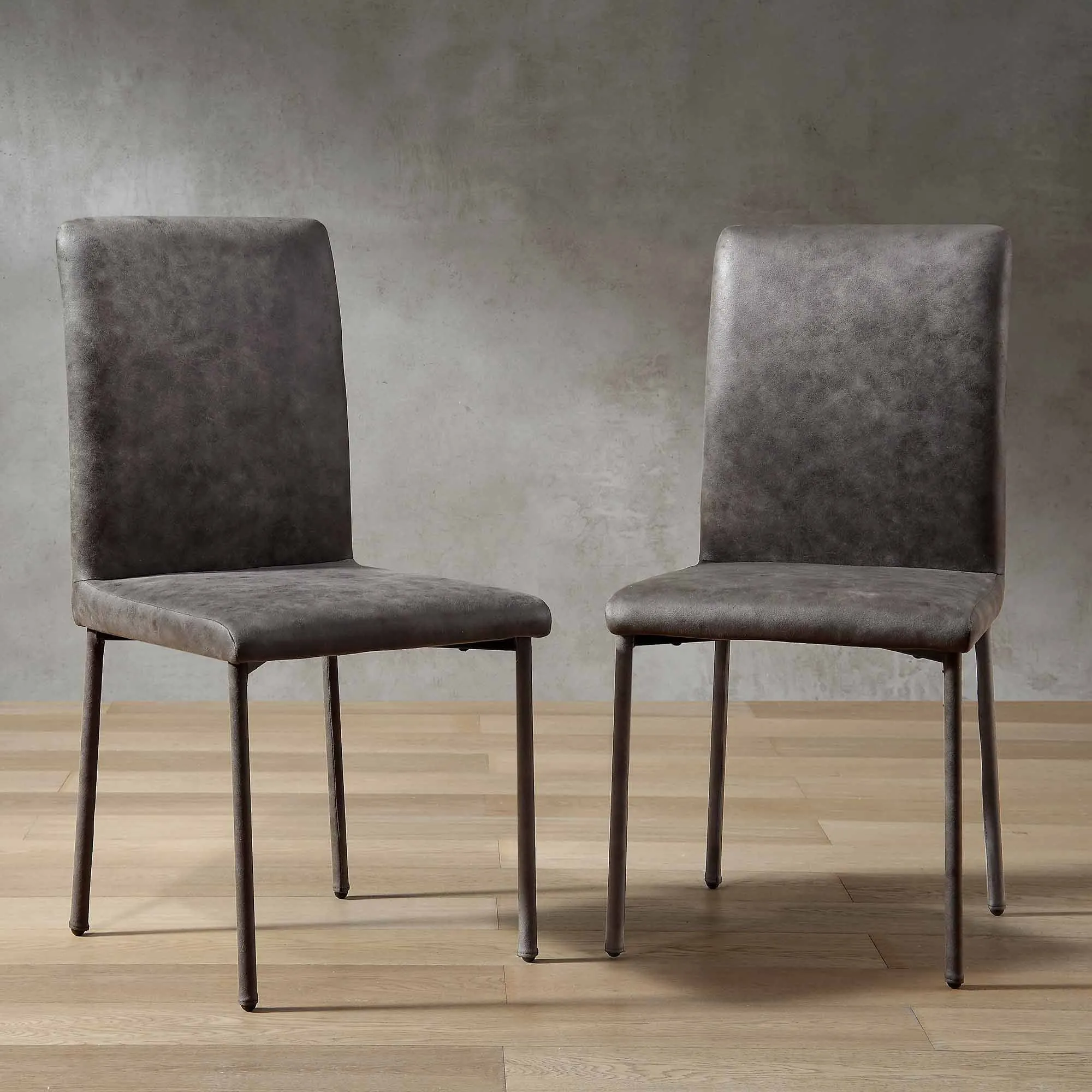 Fernie Set of 2 Steel Grey Vegan Leather Dining Chairs with Upholstered Legs