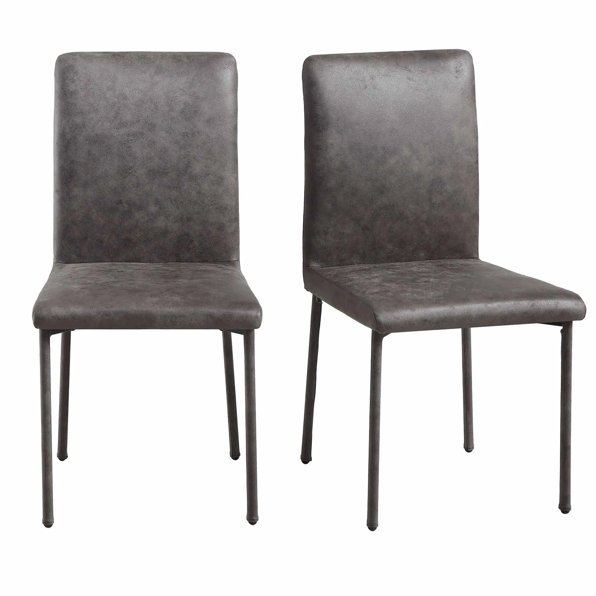 Fernie Set of 2 Steel Grey Vegan Leather Dining Chairs with Upholstered Legs