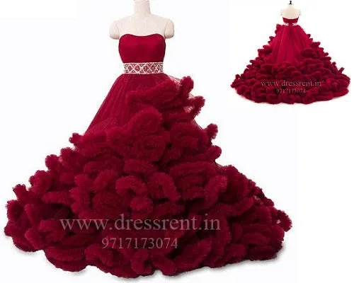 G148, Wine Off-Shoulder Cloud Trail Ball Gown, Free Size, pp