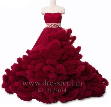 G148, Wine Off-Shoulder Cloud Trail Ball Gown, Free Size, pp