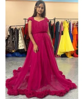 G658, Dark Magenta Puffy Pre Wedding Shoot Trail Gown Size(All)