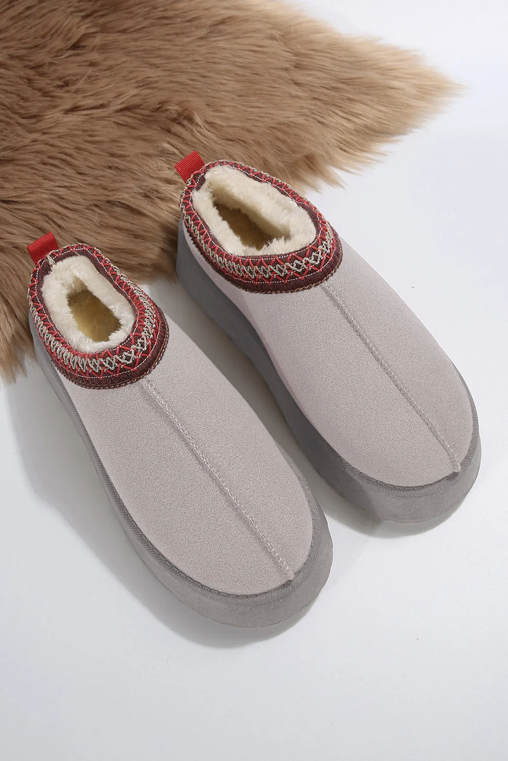 Gray Contrast Print Suede Plush Lined Snow Boots