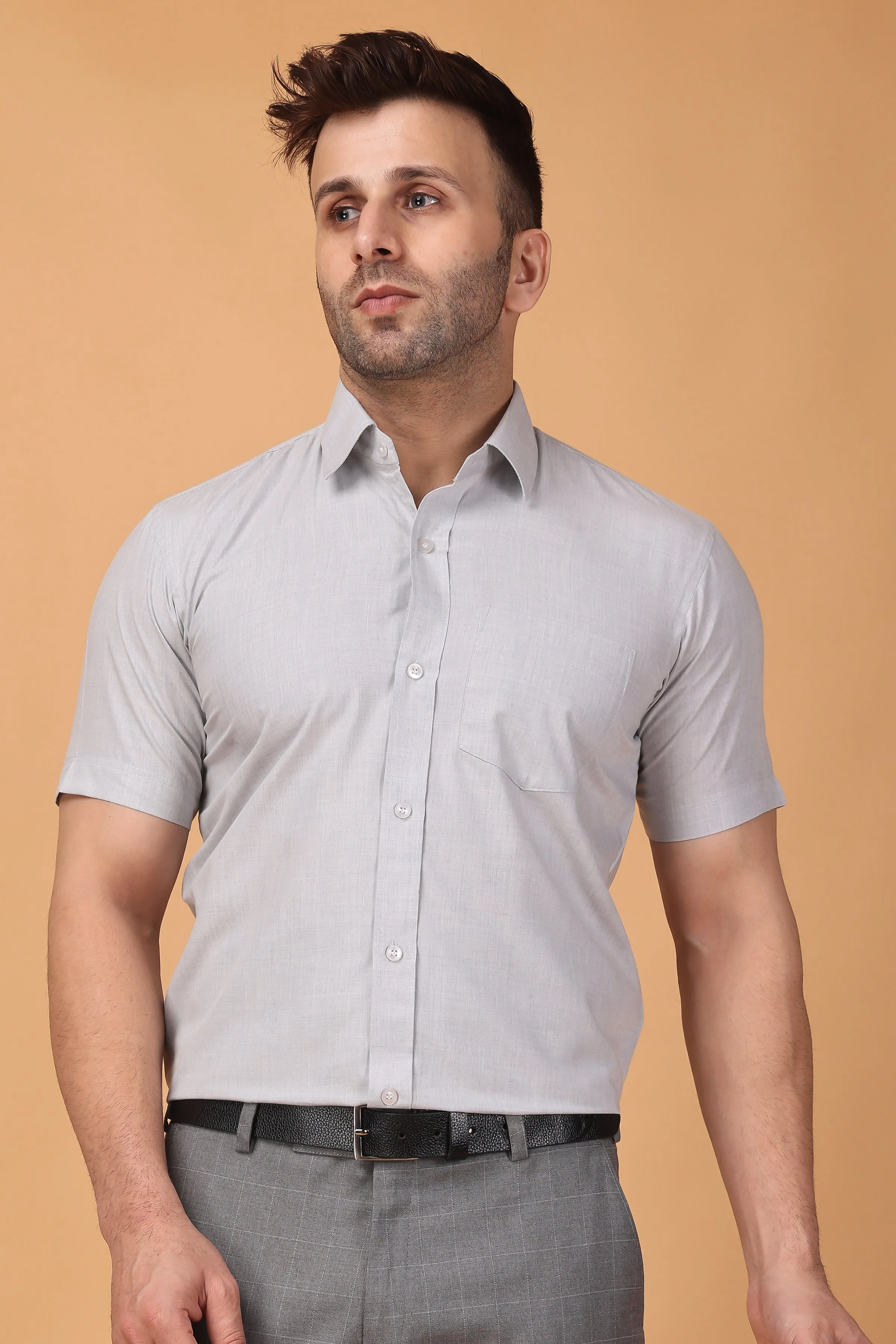 Grey Essential Solid Cotton Shirt