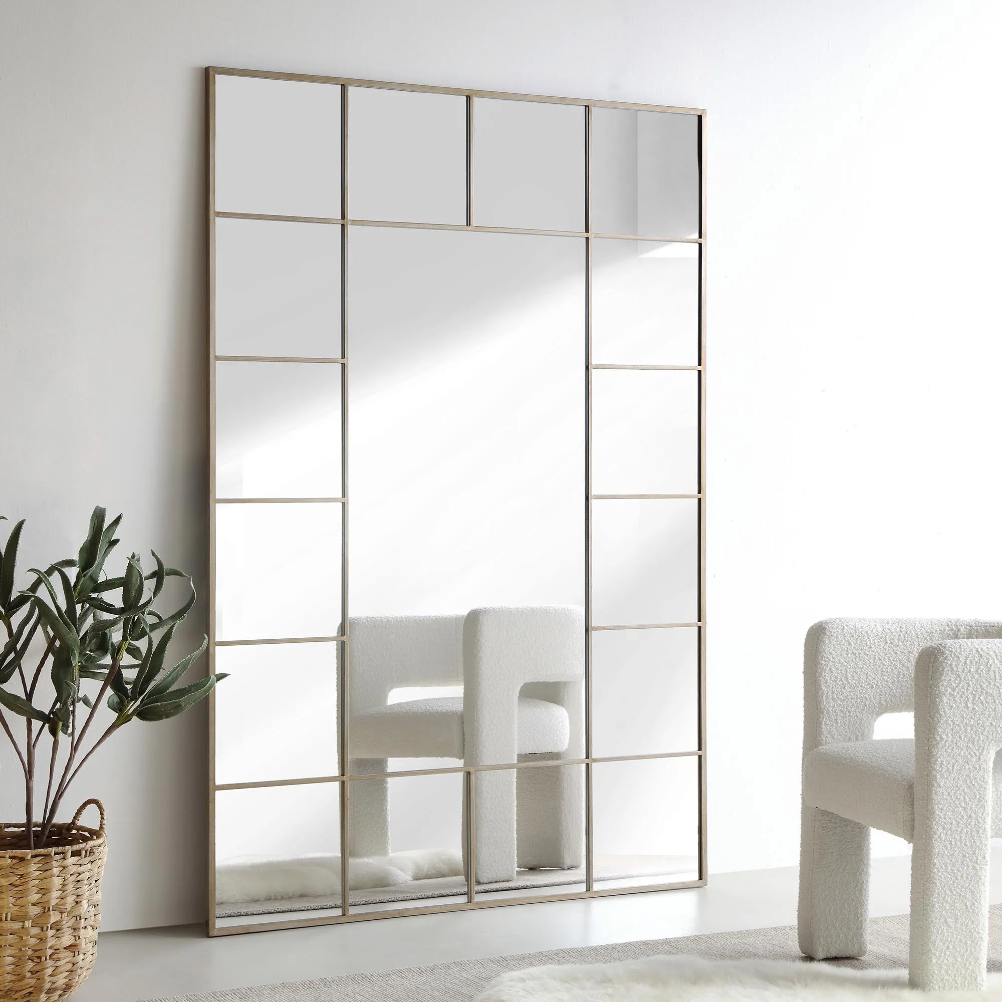 Herbert Full Length Metal Frame Window Mirror 180 x 120 cm, Antique Silver Effect