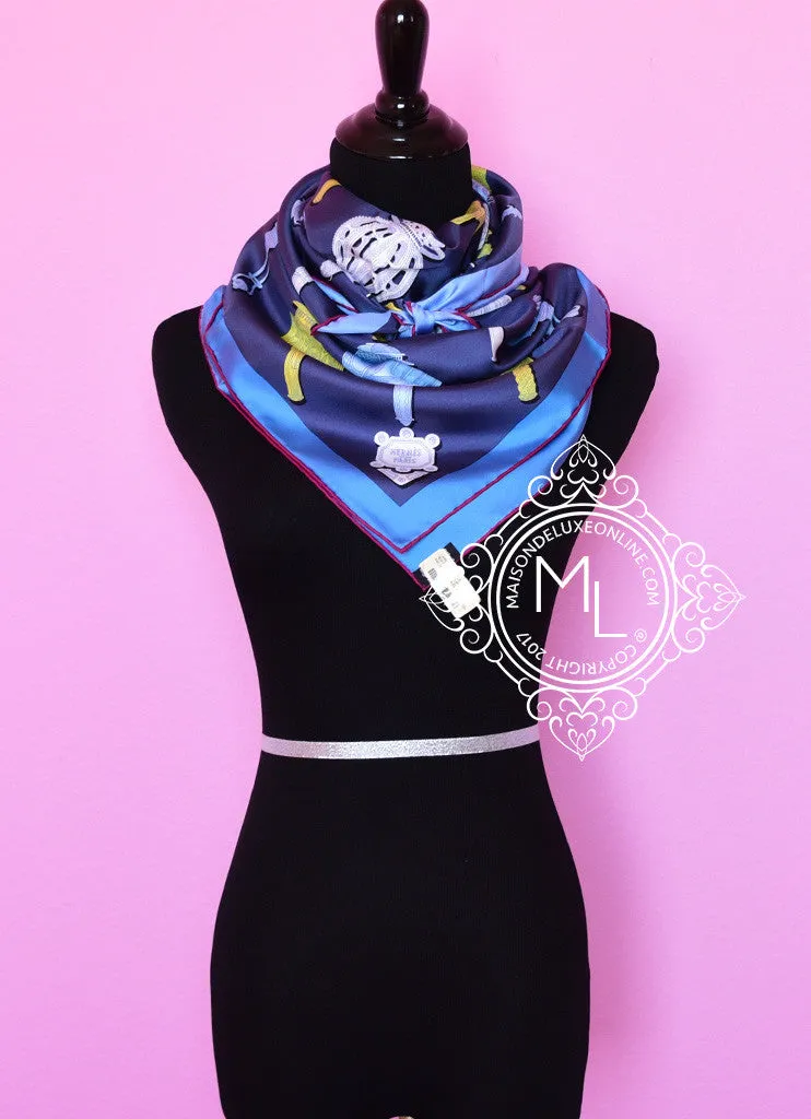 Hermes Blue Twill Silk 90 cm Merveilleuses Lanternes Scarf