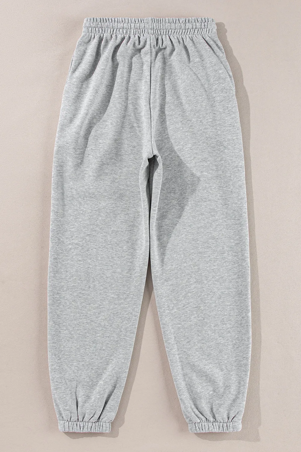 Light Grey Solid Color Fleece Lined Drawstring Waist Joggers