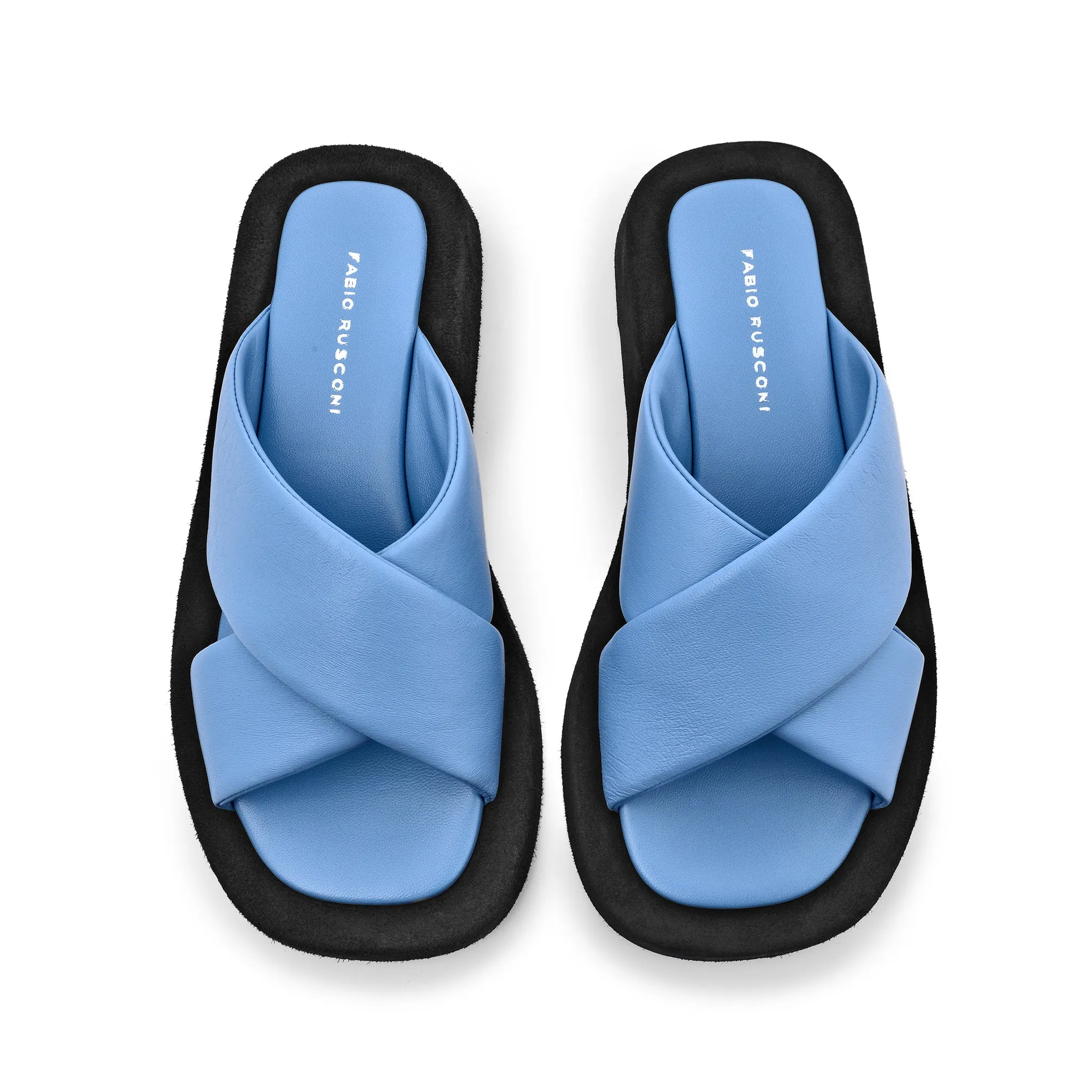 Luna Sky Blue Leather Flat Sandals