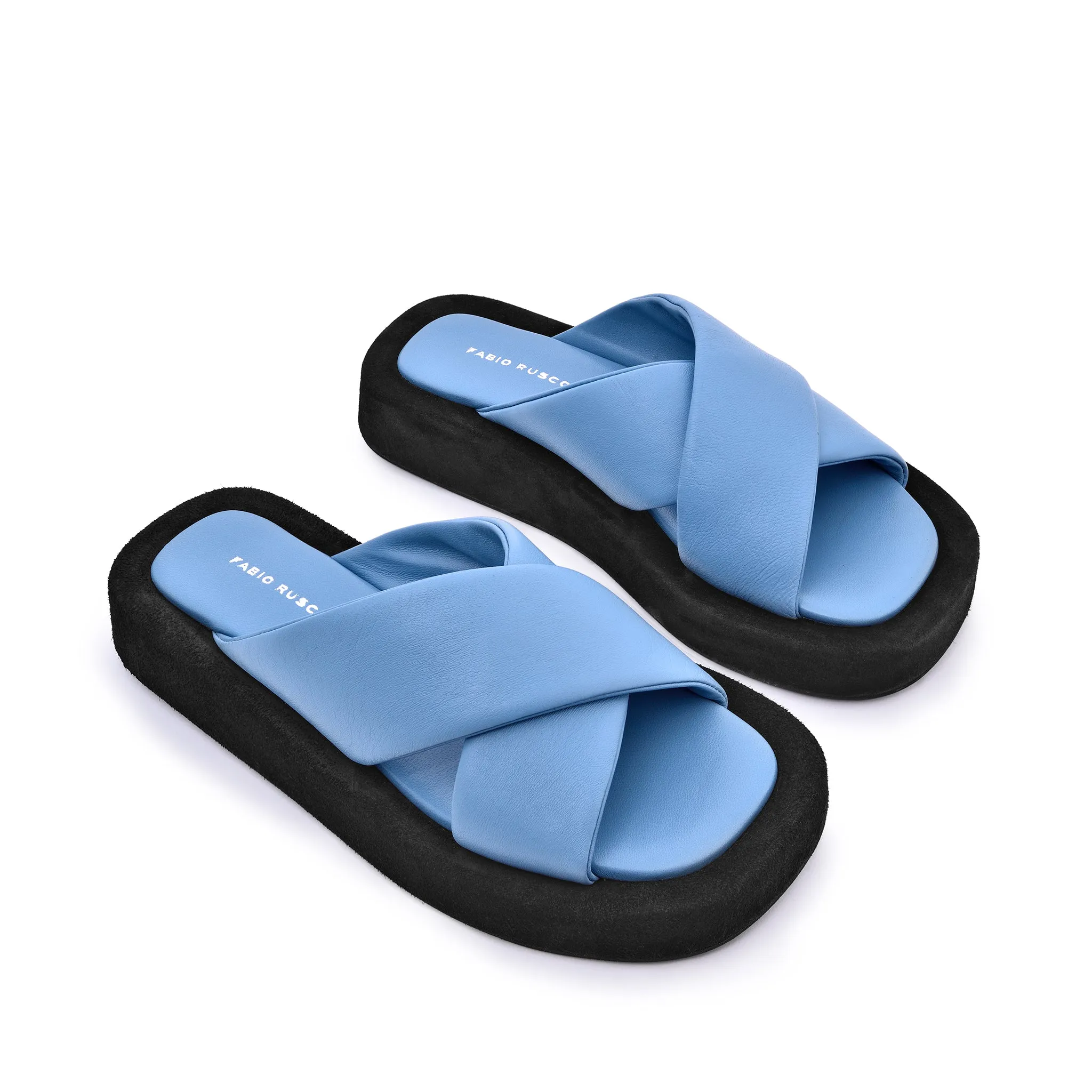 Luna Sky Blue Leather Flat Sandals