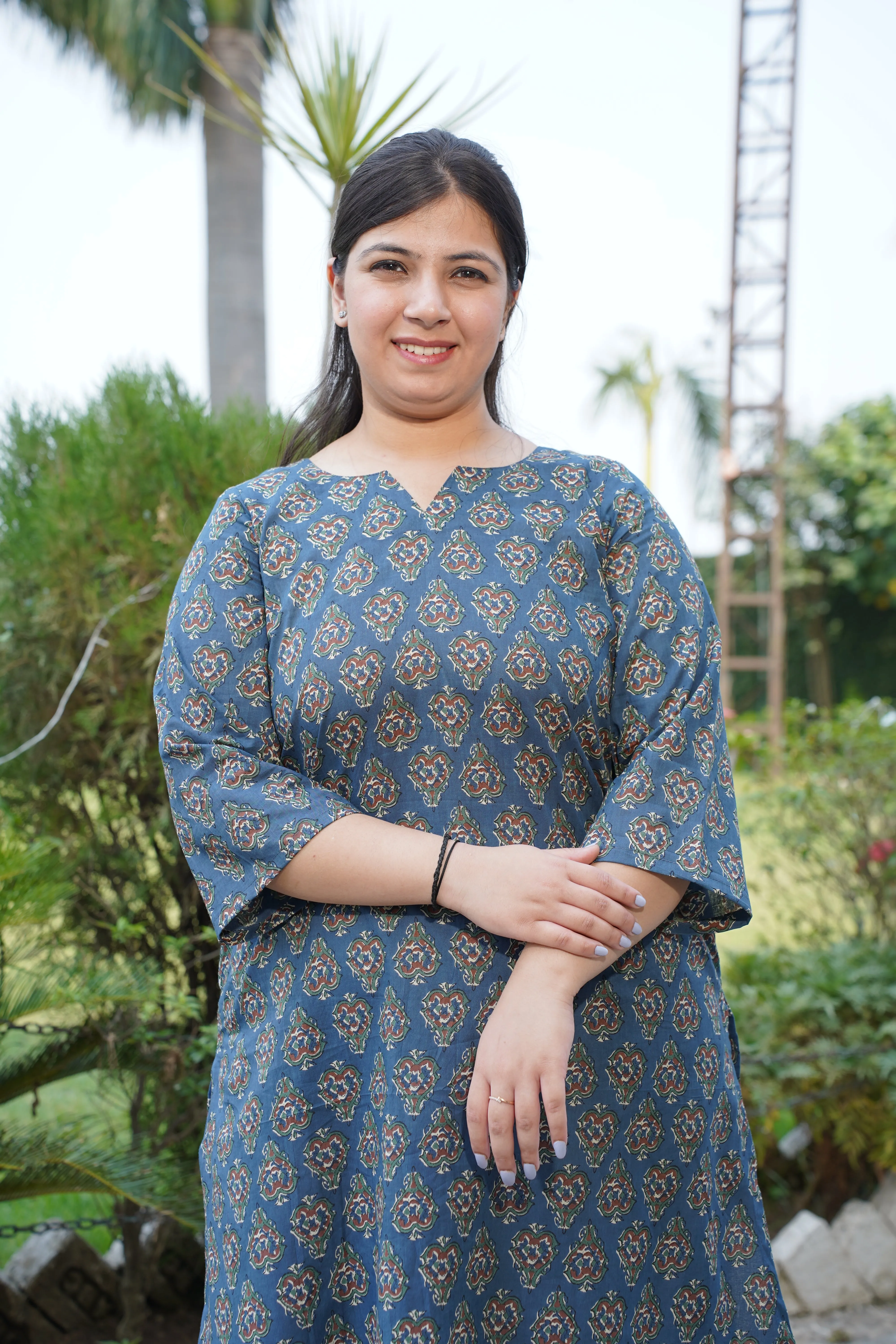 Muted Navy Sanganeri Cotton Kurta