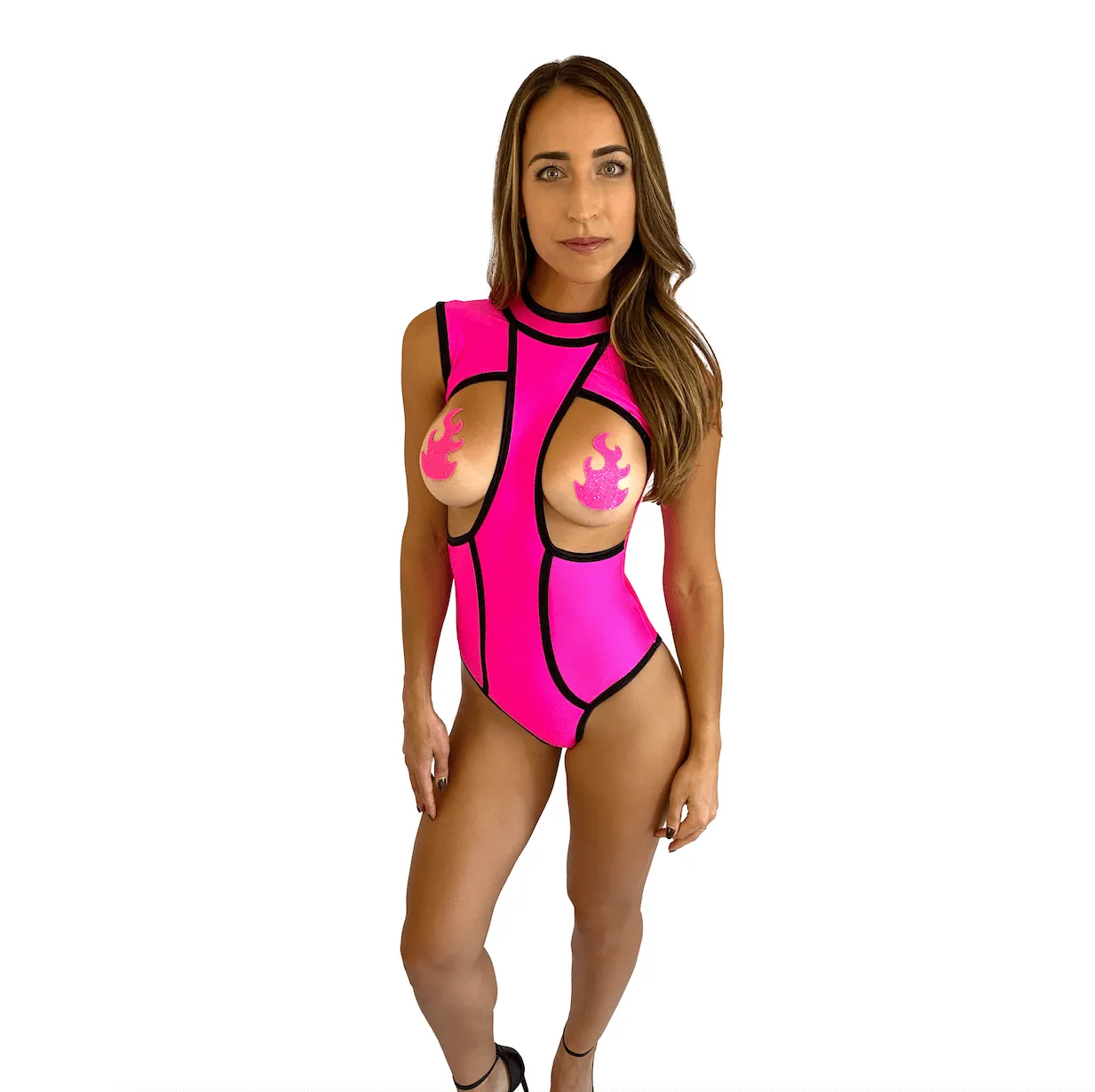 Neon Pink Blacklight Peepers One Piece Bodysuits