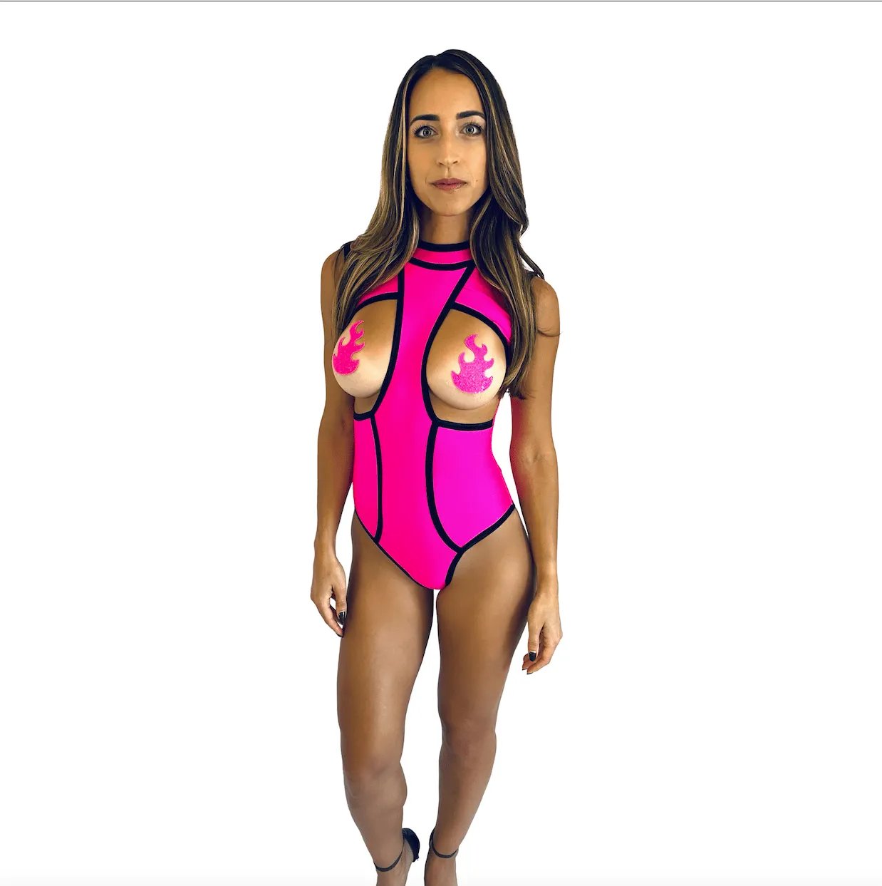 Neon Pink Blacklight Peepers One Piece Bodysuits