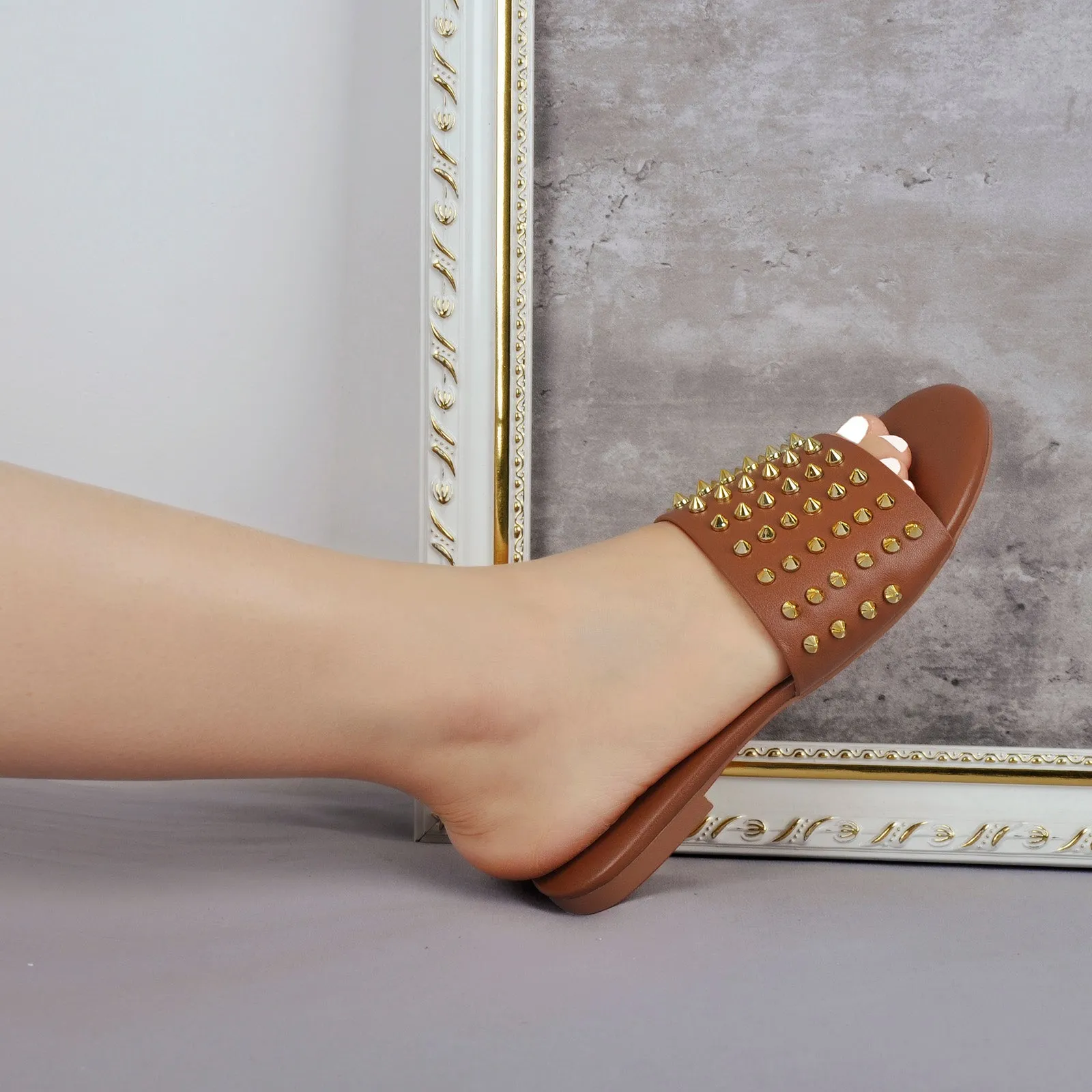 Open Toe Rivet Studded Flat Sandals