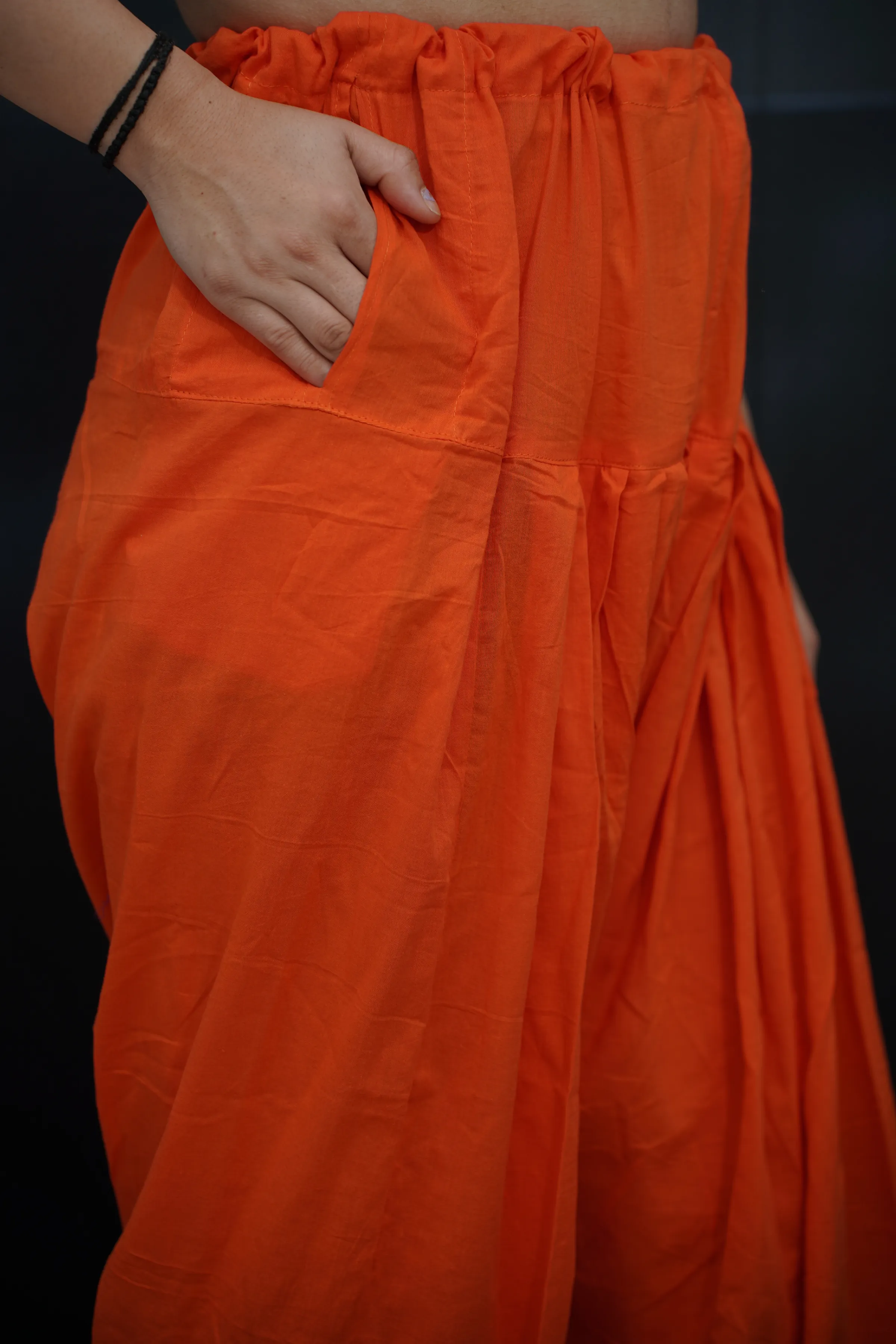 Orange Pleated Cotton Salwar