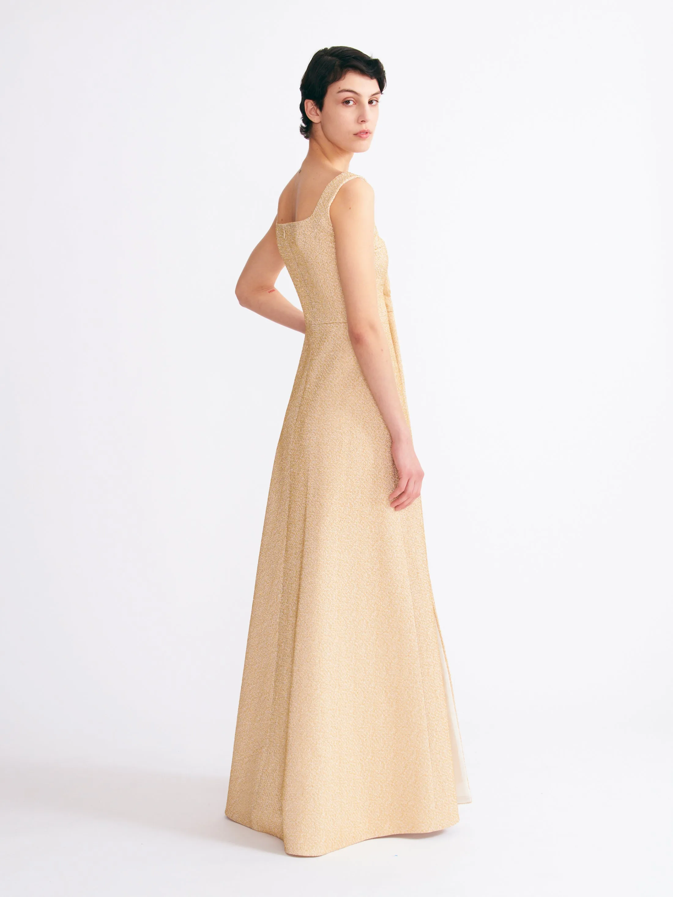 Osbourne Dress in Gold Metallic Cloque