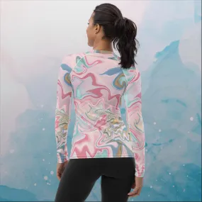 Pink and Mint Marbled Womens Rash Guard