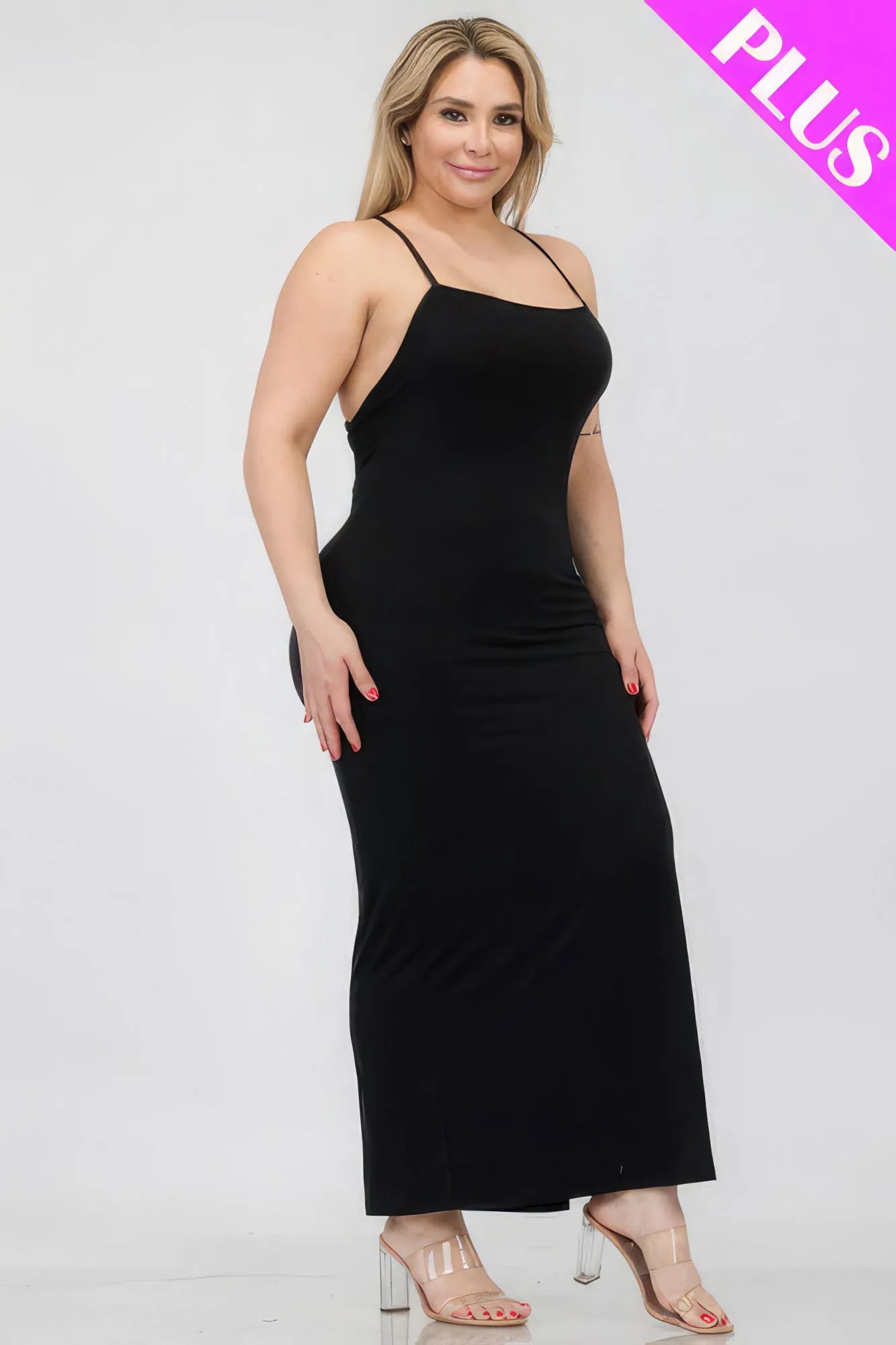 Plus Size Crisscross Back Split Thigh Maxi Dress