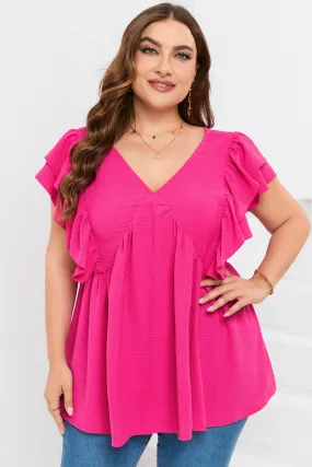 Plus Size Ruffle V Neck Tie Back Tunic Top