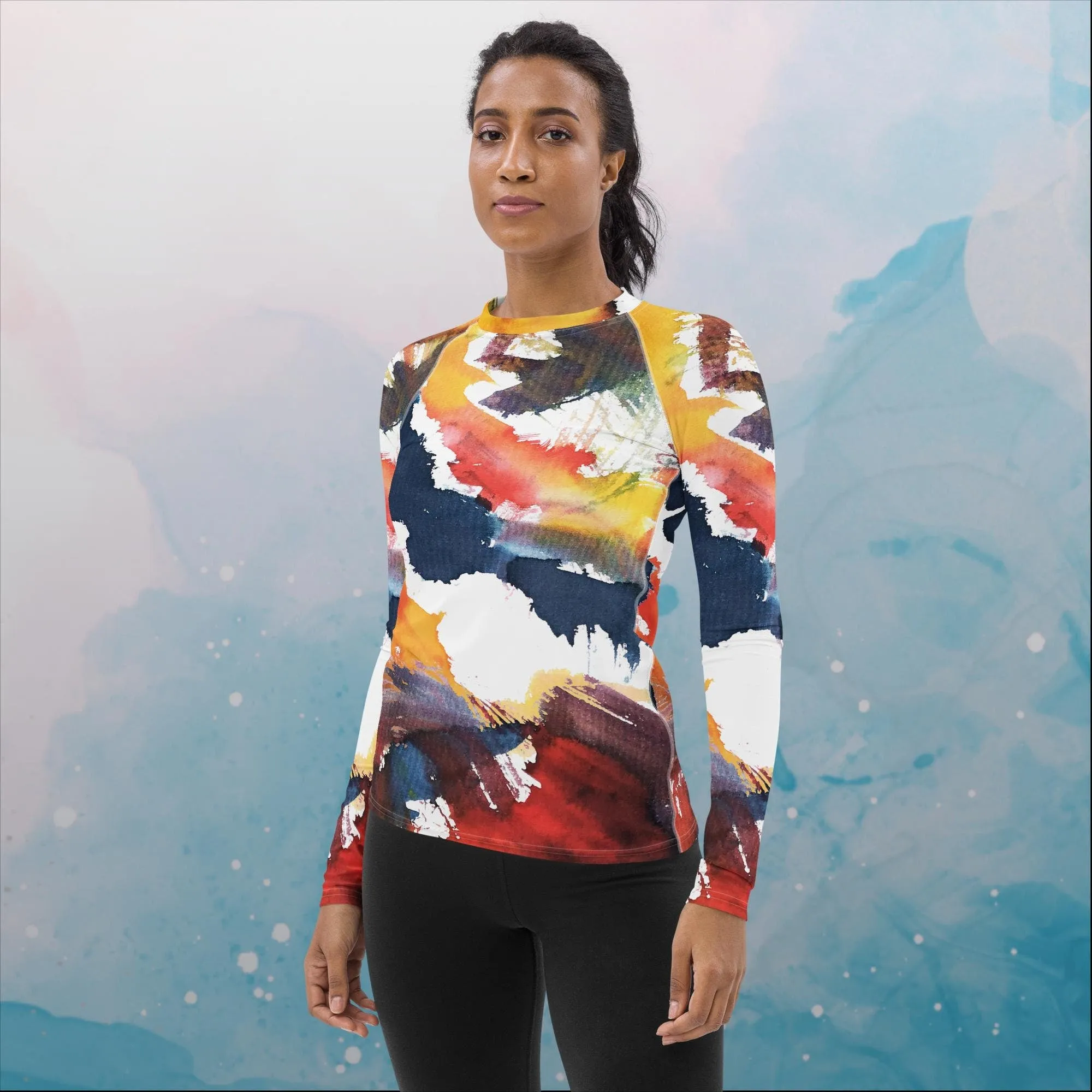 Primary Color Pallet Paint Print Womens Rash Guard