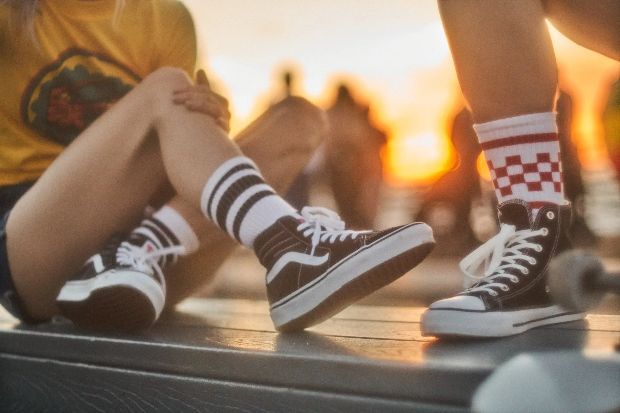 Red Checkered Socks | White