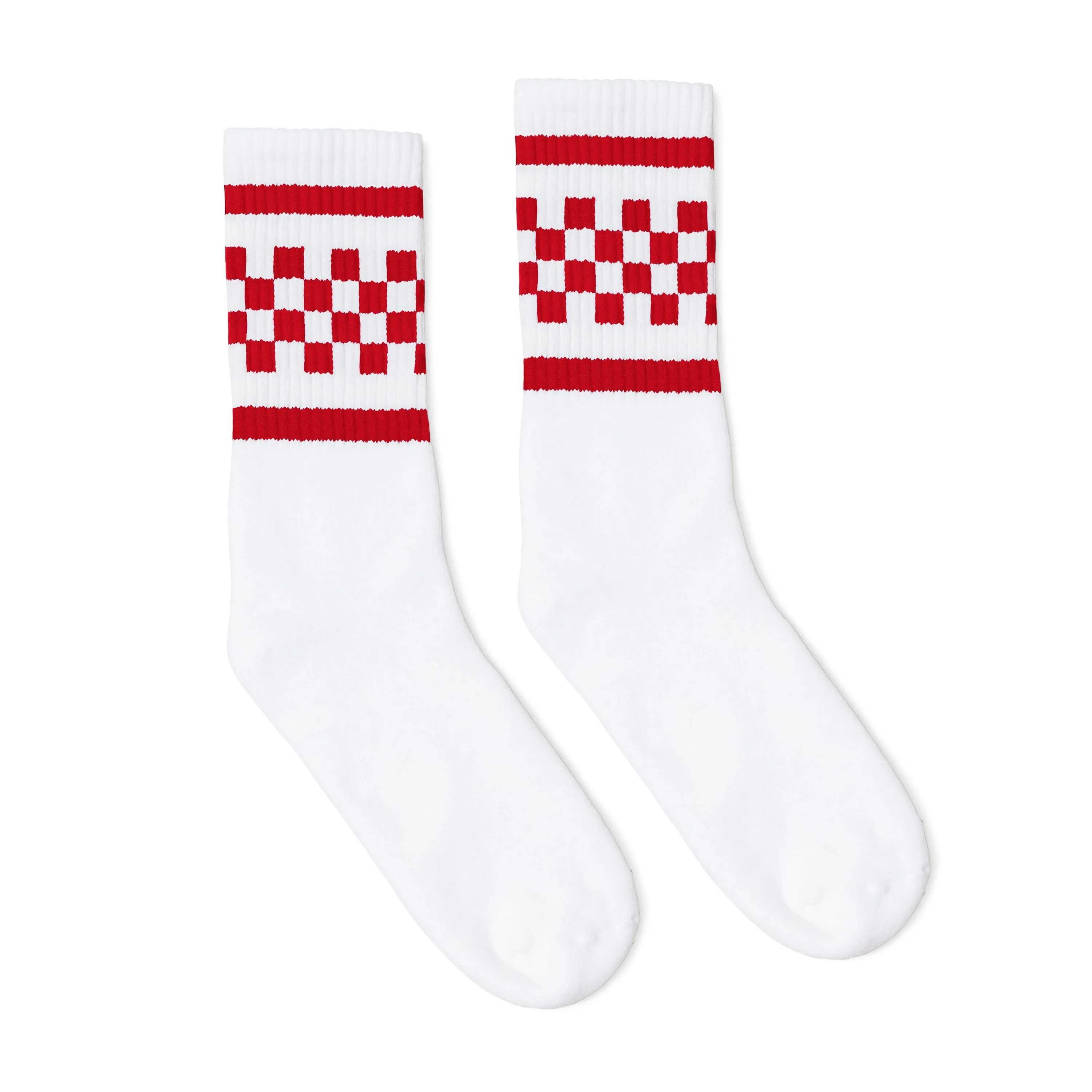 Red Checkered Socks | White