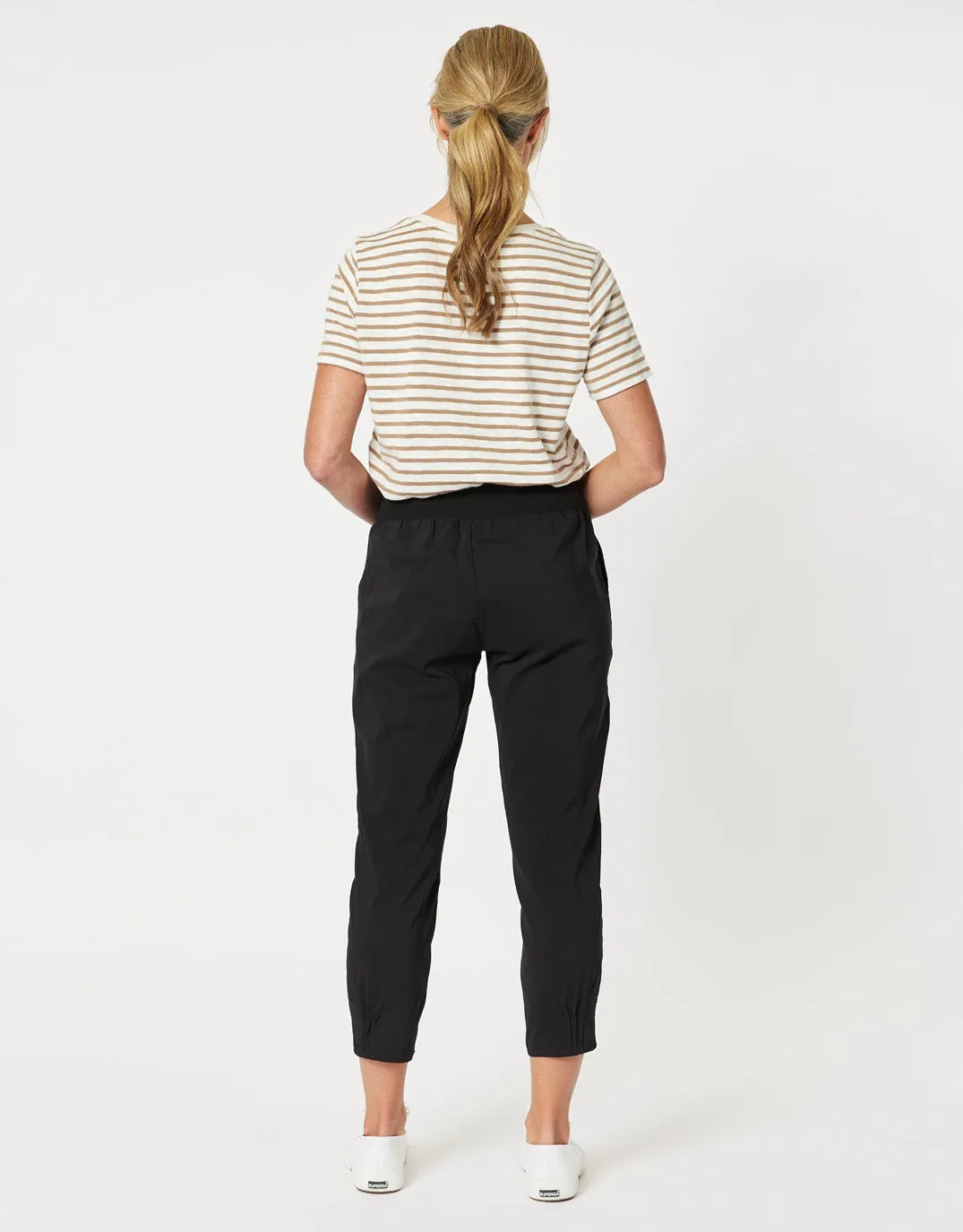 Sarah Rib Waist Linen Pants - Black