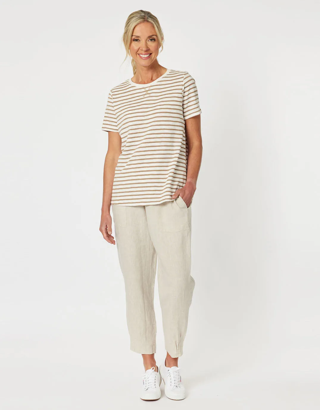 Sarah Rib Waist Linen Pants - Natural