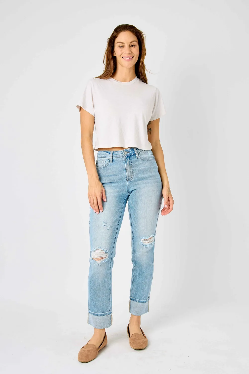 Star Mid Rise Americana Flag Cuff Boyfriend Jeans - PLUS