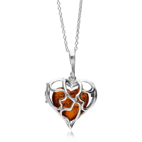 Sterling Silver Amber Caged Heart Pendant