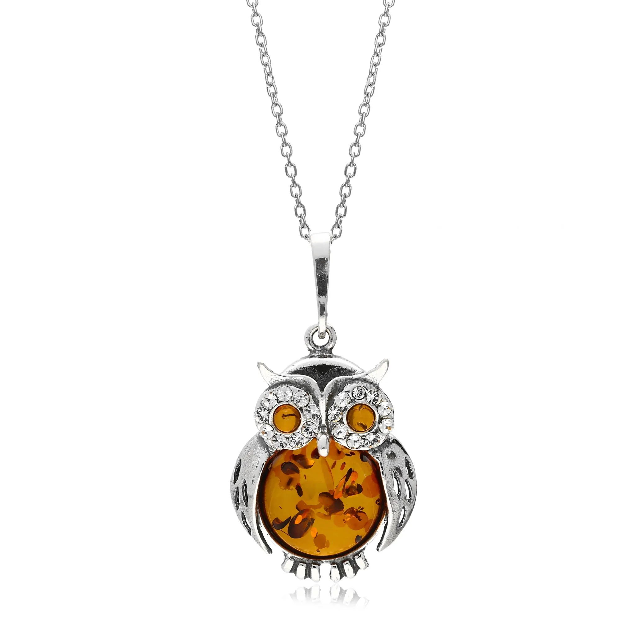 Sterling Silver Amber Extra Large Owl Necklace