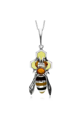 Sterling Silver Amber Honeycomb Bee Pendant