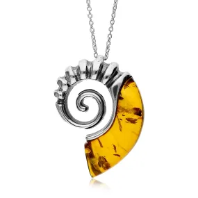 Sterling Silver Amber Large Ammonite Pendant