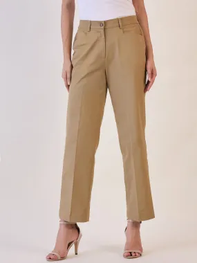 Straight Fit Mid Waist  Trouser - Camel Brown