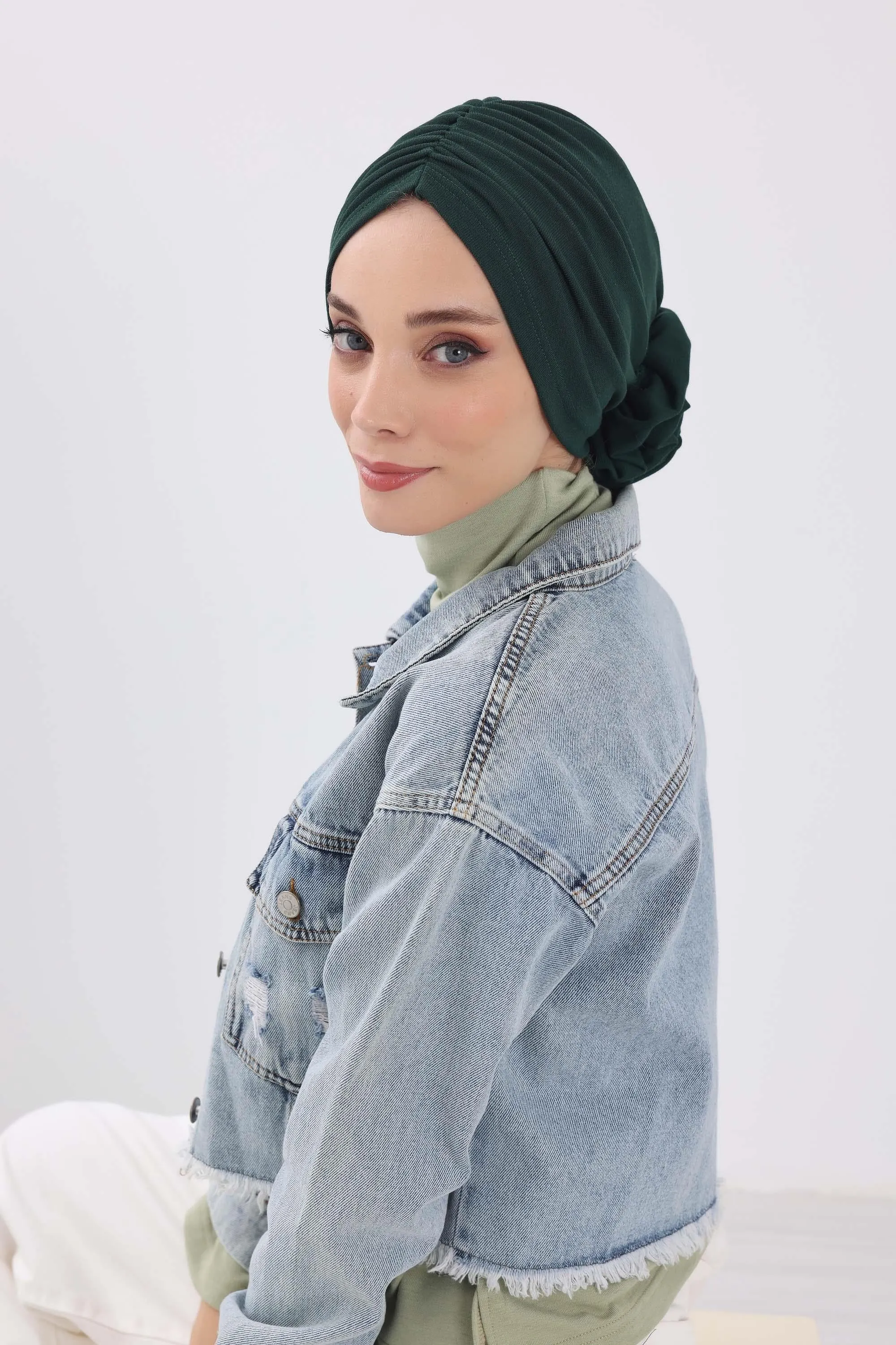 Stylish Rose Design Winter Bonnet for Women, Stretchable Ribbed Instant Turban for Cold Weather, Rose Accent Chemo Headwear,B-21RB