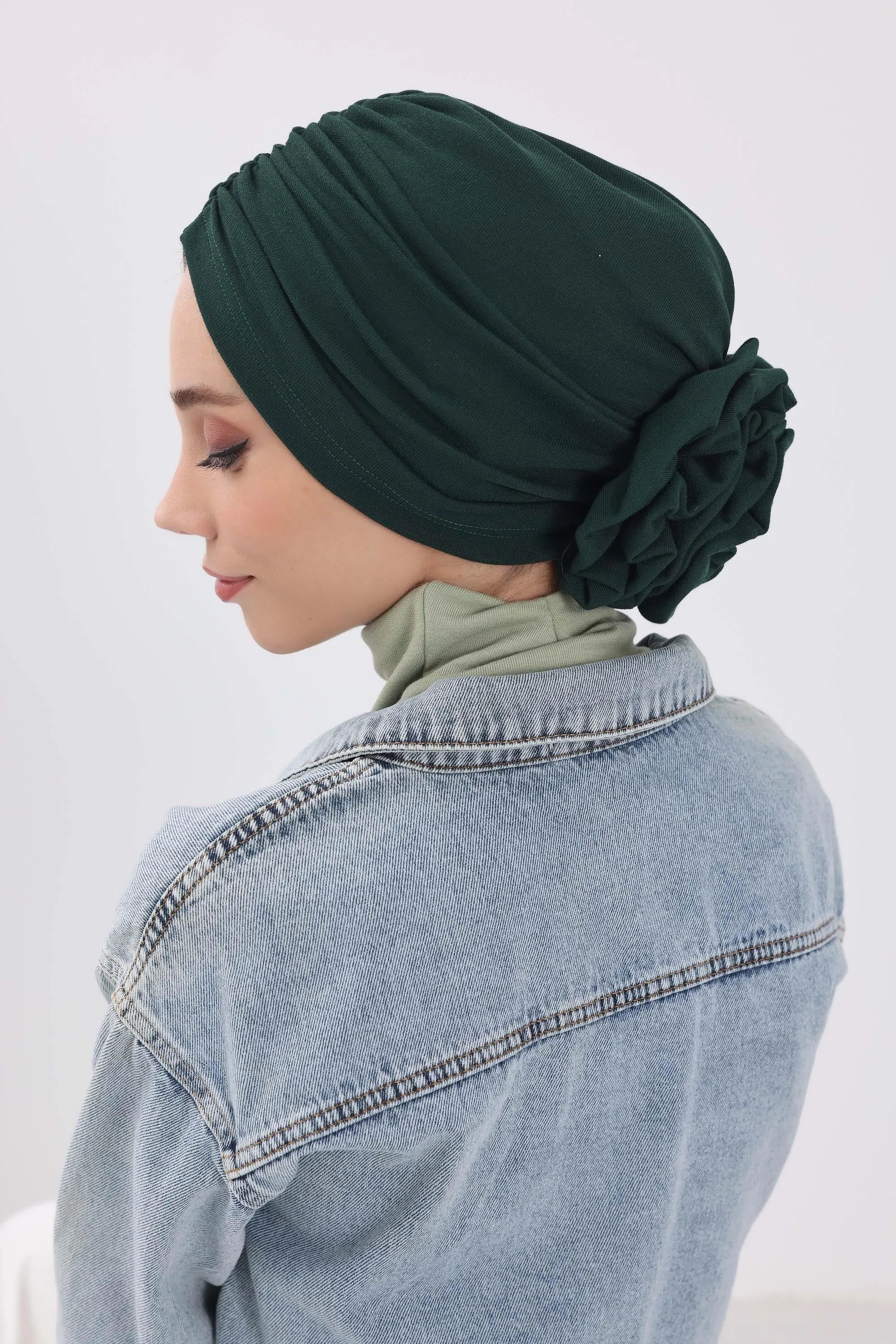 Stylish Rose Design Winter Bonnet for Women, Stretchable Ribbed Instant Turban for Cold Weather, Rose Accent Chemo Headwear,B-21RB