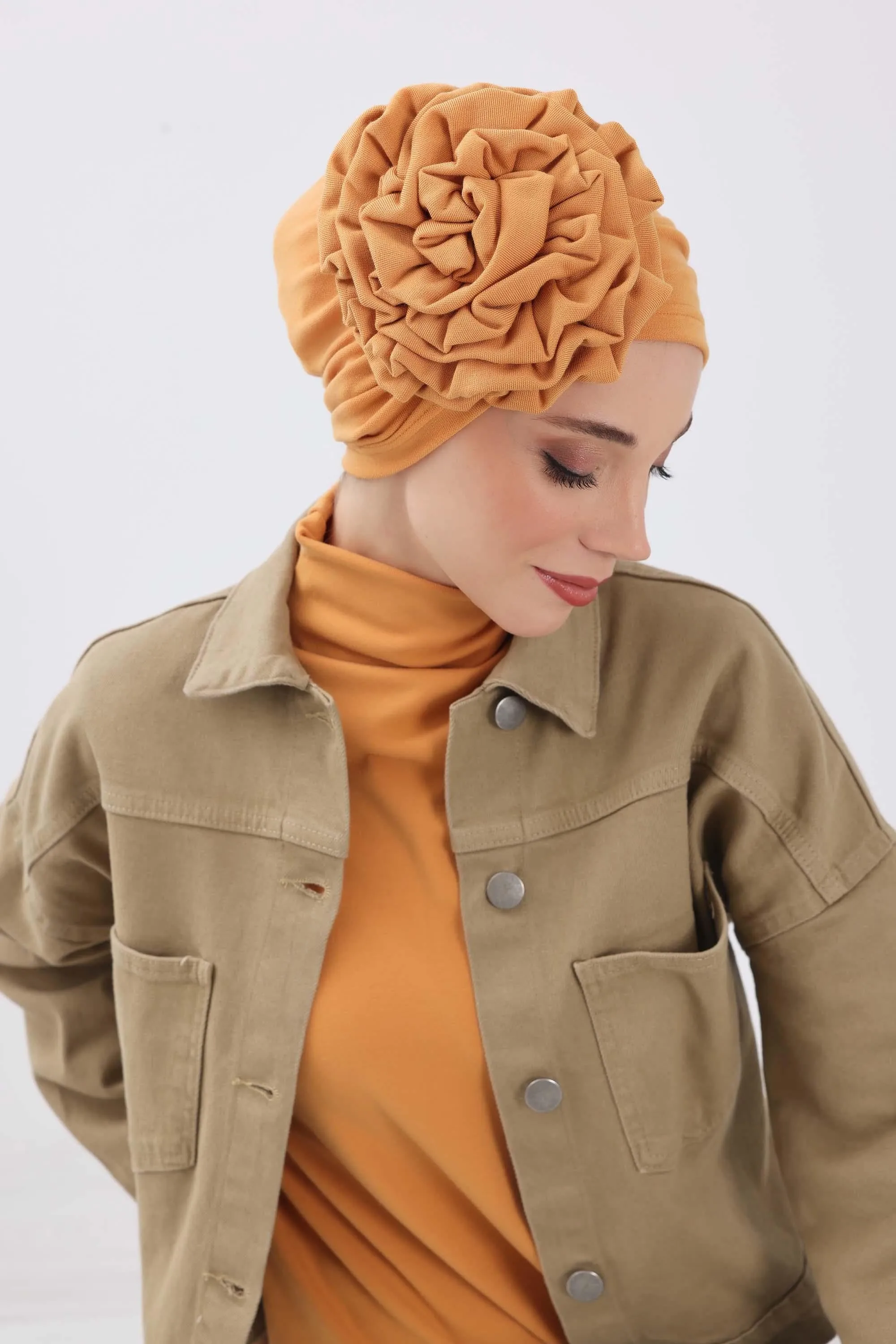 Stylish Rose Design Winter Bonnet for Women, Stretchable Ribbed Instant Turban for Cold Weather, Rose Accent Chemo Headwear,B-21RB