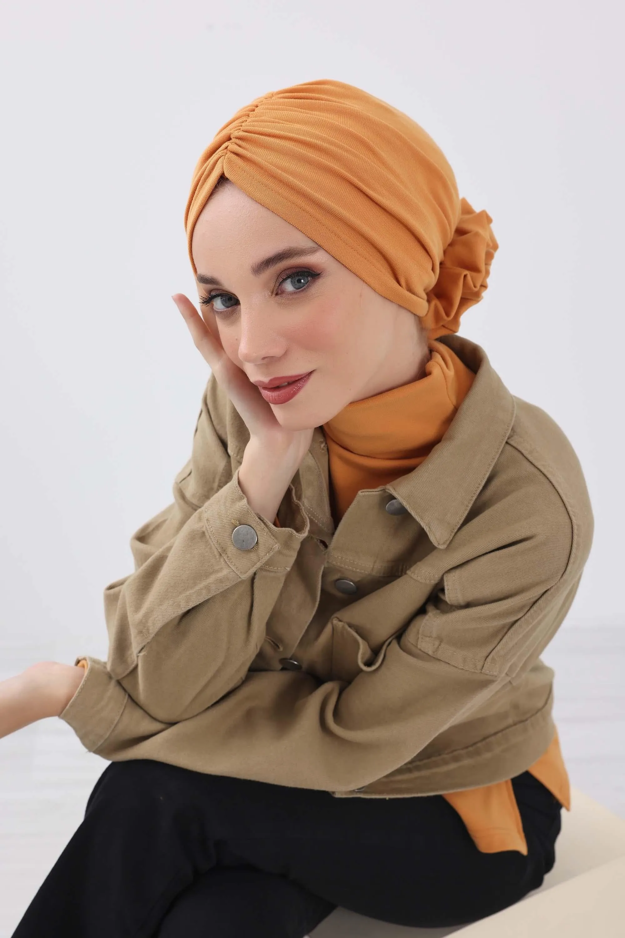 Stylish Rose Design Winter Bonnet for Women, Stretchable Ribbed Instant Turban for Cold Weather, Rose Accent Chemo Headwear,B-21RB